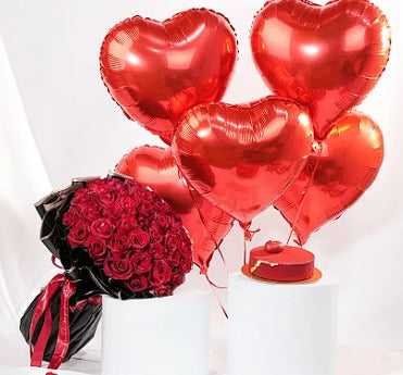 Red Rosses with Balloons